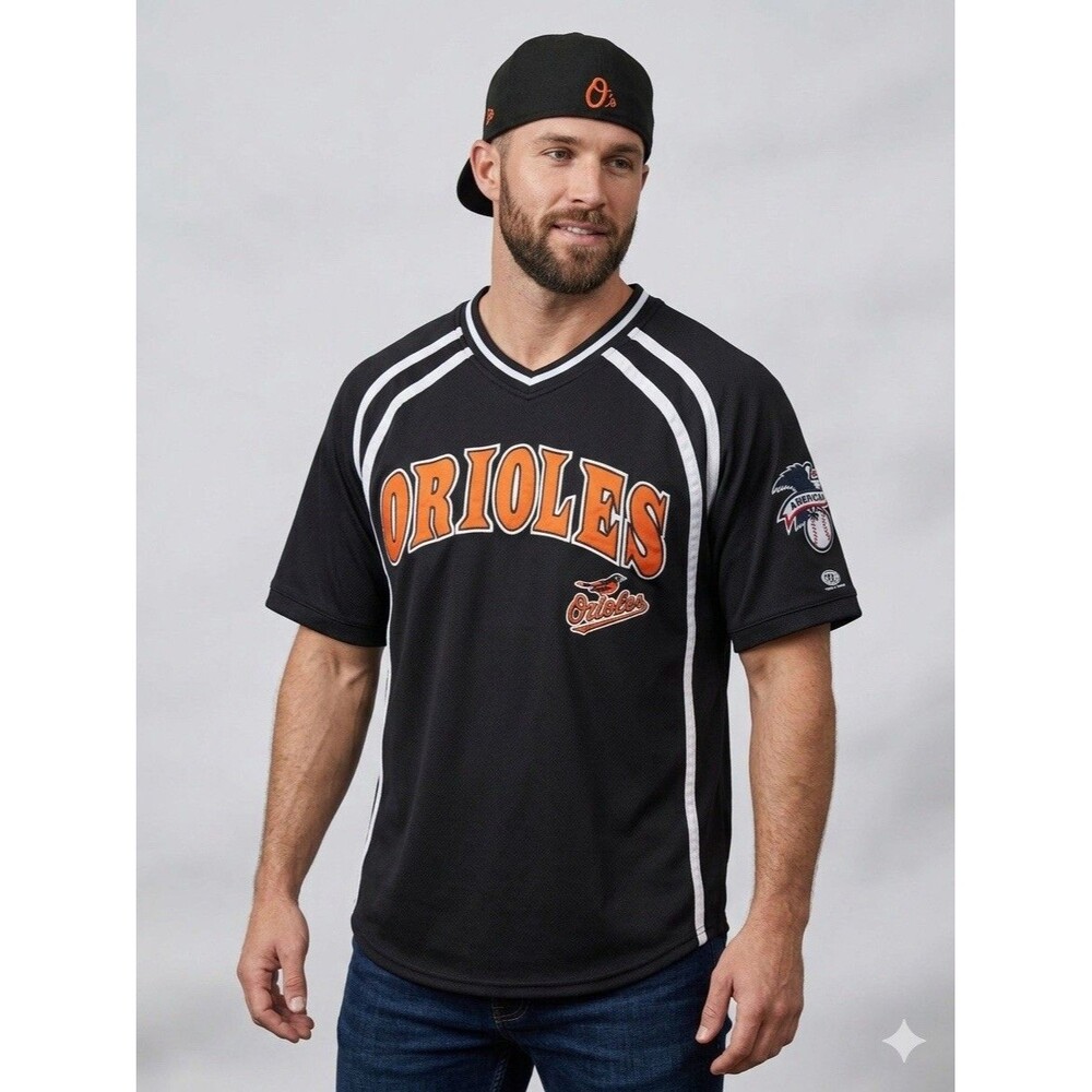 Vintage MLB Baltimore Orioles Jersey Shirt Black Mesh V-Neck Men's Large